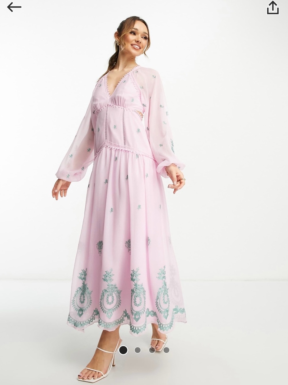 Used Petite size ! Pink Embroidered Long Sleeve Maxi Dress